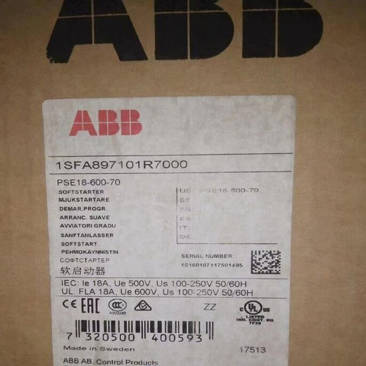 ABB PSE18-600-70 Soft Starter. Industrial automation part, new in box.  1SFA897101R7000. Made in Sweden.
