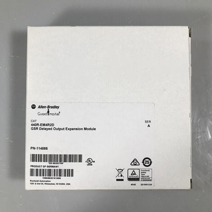 Allen-Bradley 440R-EM4R2D Guardmaster expansion module box, new, German origin. For industrial safety systems.