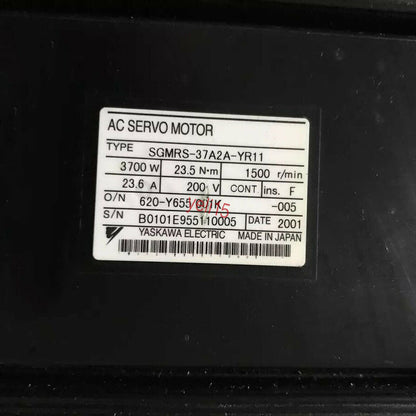 Yaskawa SGMRS-37A2A-YR11 AC Servo Motor label detail with specifications, Made in Japan.
