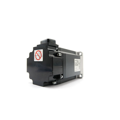 Mitsubishi HG-KR43 servo motor, industrial automation component, black and silver finish with warning label.