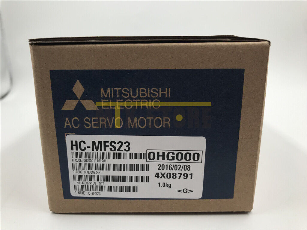 Mitsubishi HC-MFS23 AC Servo Motor box, product packaging for industrial automation equipment.