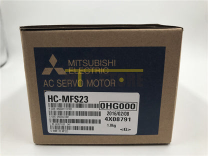 Mitsubishi HC-MFS23 AC Servo Motor box, product packaging for industrial automation equipment.