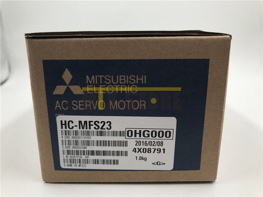 Mitsubishi HC-MFS23 AC Servo Motor box, product packaging for industrial automation equipment.