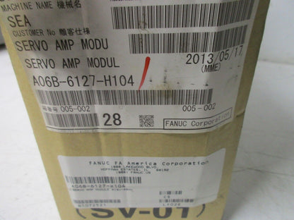 FANUC A06B-6127-H104 Servo Drive Label - Product packaging with key details and serial number.