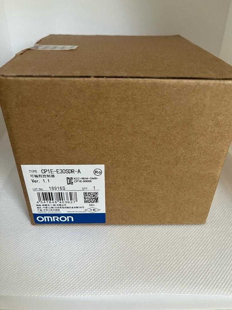 Omron CP1E-E30SDR-A PLC Module box, new programmable controller, product packaging, industrial automation component.