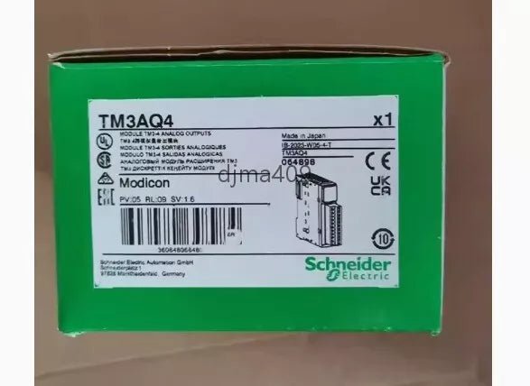 Schneider Electric TM3AQ4 PLC module in a green box, new condition, industrial automation part.
