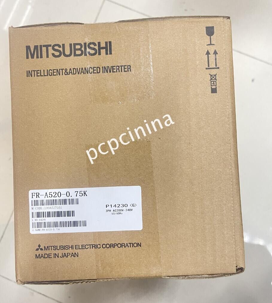 Mitsubishi FR-A520-0.75K Inverter box, featuring product information and specifications for industrial automation.