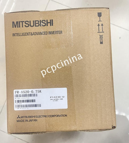 Mitsubishi FR-A520-0.75K Inverter box, featuring product information and specifications for industrial automation.