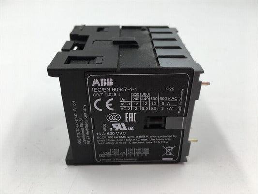 ABB B7-22-00-P AC Contactor 24VAC, Industrial automation part, features IEC/EN 60947-4-1, IP20, and multiple voltage ratings.