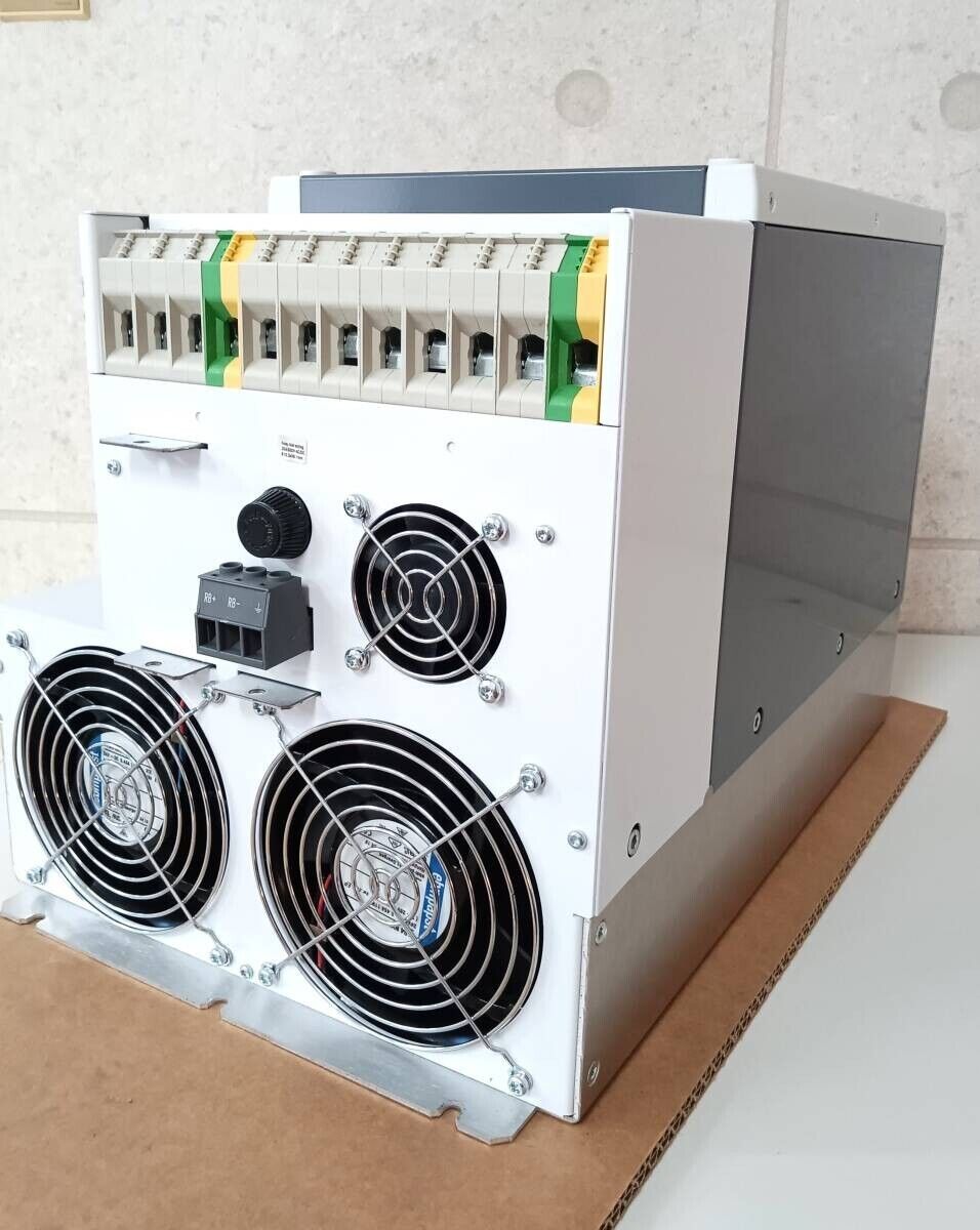 B&R ACOPOS 1640 servo drive front view, white metal housing, cooling fans, terminals and connectors.