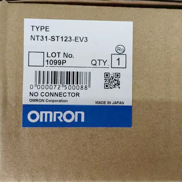 Omron NT31-ST123-EV3 Touch Screen PLC Module in box, Made in Japan, with details like Lot No. 1099P and quantity 1.