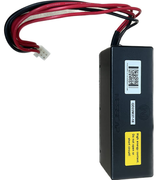 ABB IRC5 Capacitor, black rectangular component with wires, and a warning label.