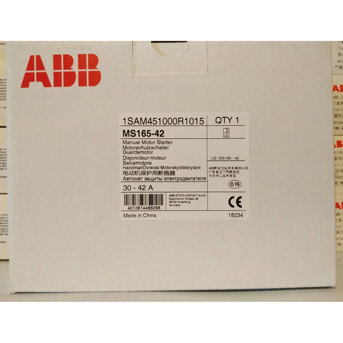 ABB MS165-42 Manual Motor Starter in Box, 30-42A, industrial automation part, PLC spare part