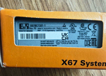 B&R X67BC7321-1 I/O Module label, part of industrial automation equipment, new in box.