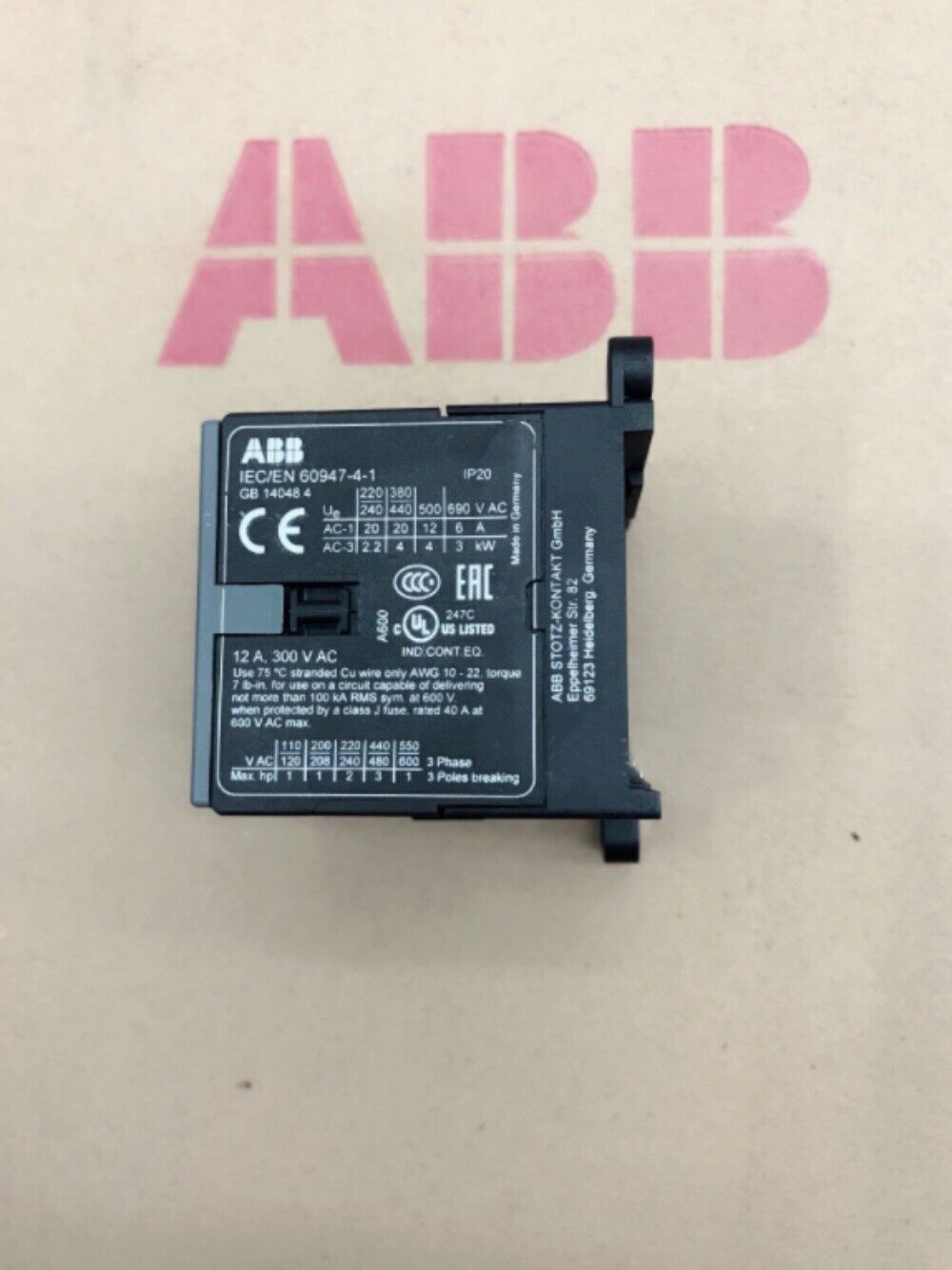 ABB B6-30-01 Contactor, Industrial motor control component, IEC/EN 60947-4-1, 220V, IP20, Made in Germany