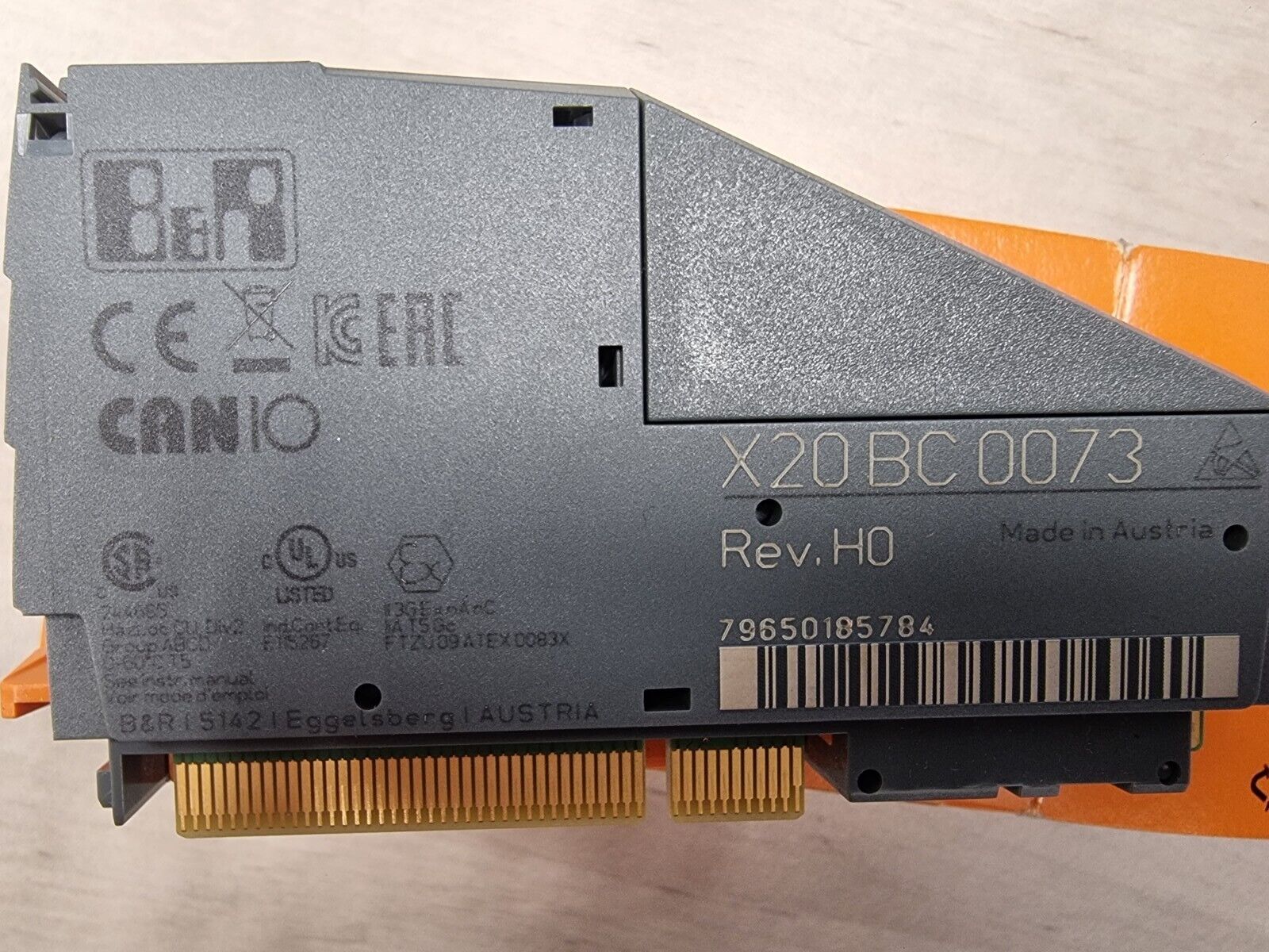B&R X20 BC 0073 PLC Controller Module, gray, Rev. HO, Made in Austria. Industrial automation component.