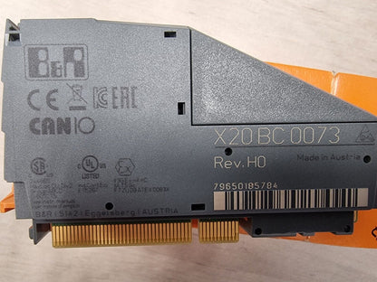 B&R X20 BC 0073 PLC Controller Module, gray, Rev. HO, Made in Austria. Industrial automation component.