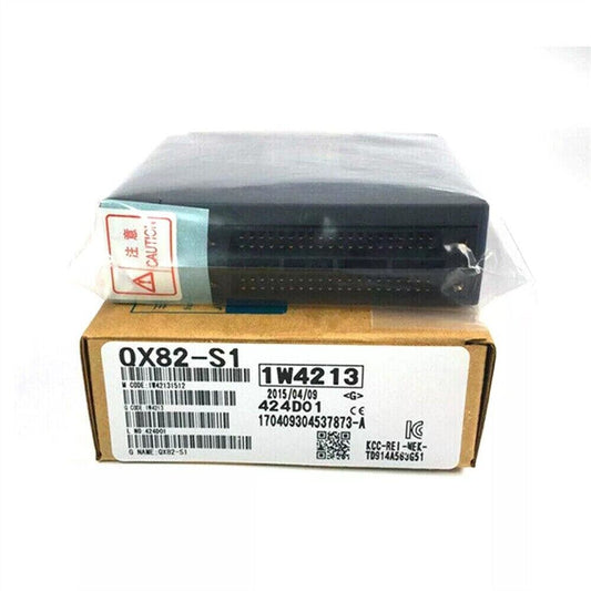 Mitsubishi PLC Module QX82-S1 New Sealed, featuring 1W4213 and manufacturing details for industrial automation.