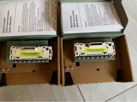 ABB RDCO-01/02/03 DDCS Communication Option Modules in boxes, PLC parts for industrial automation.