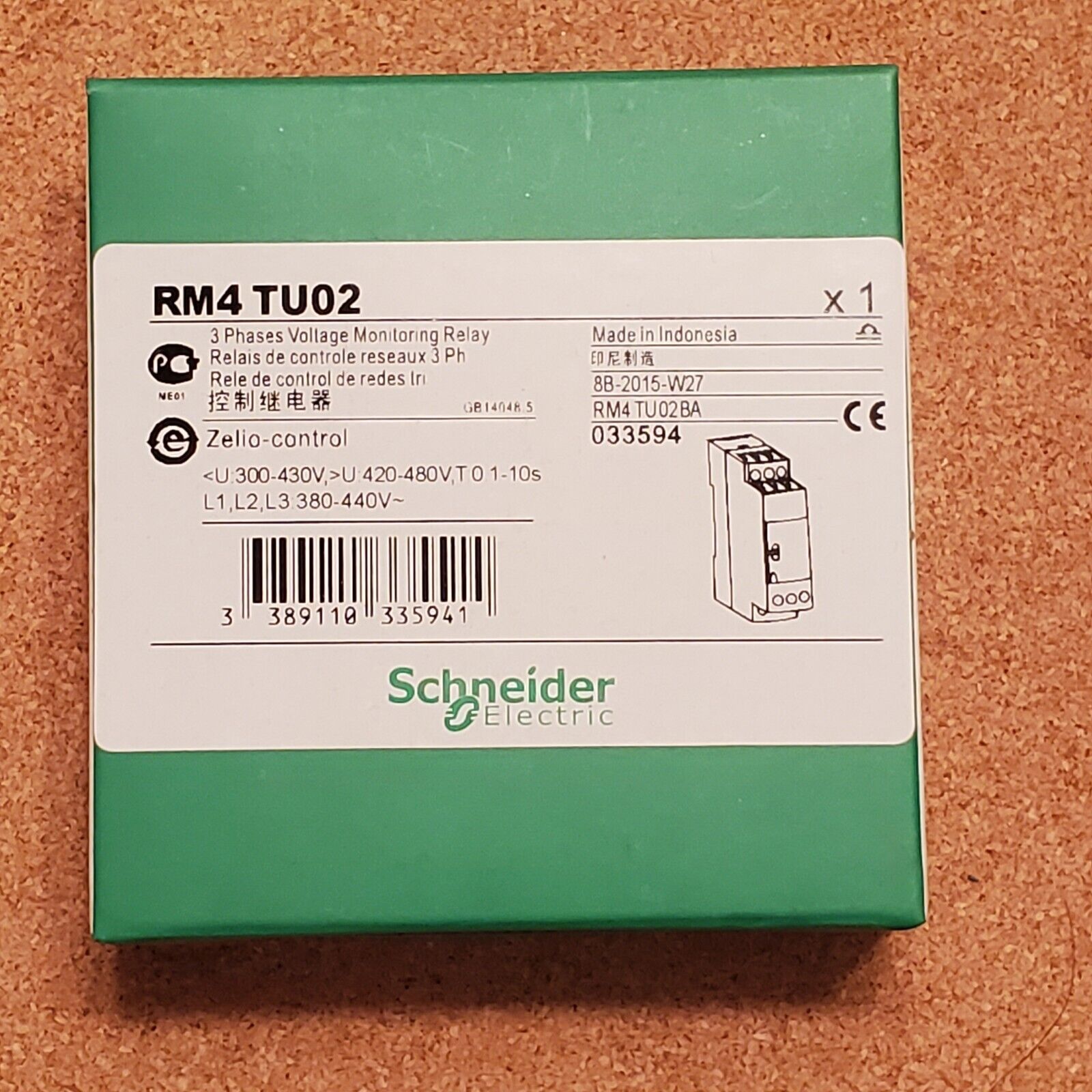 Schneider Electric RM4 TU02 3-phase voltage monitoring relay product box