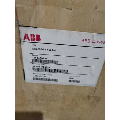ABB ACS550-01-157A-4 Frequency Converter label with serial number and production code, ABB Drives