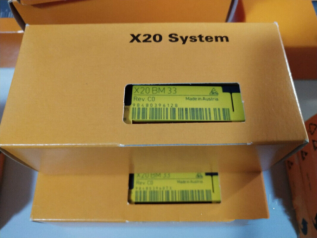 B&R X20BM33 PLC module in a yellow box, X20 System automation part, Made in Austria