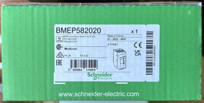 Schneider Electric BMEP582020 Modicon M580 Controller Module packaging, green box with product details.