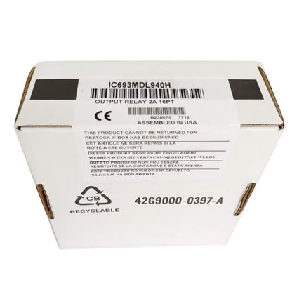 FANUC IC693MDL940H Output Relay Module Packaging Box, 2A 16PT, Assembled in USA, Recyclable.