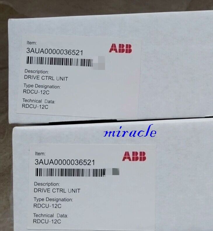ABB RDCU-12C control board product box with item number 3AUA0000036521, DRIVE CTRL UNIT label.