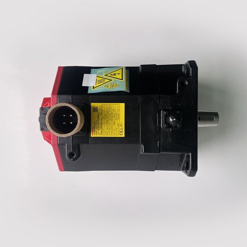 FANUC A06B-2048-B605#0042 Servo Motor, black and red industrial automation component with labels.