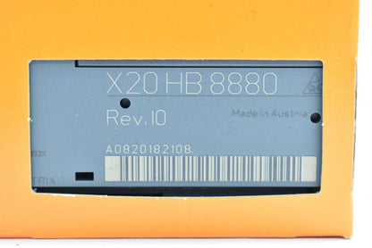 B&R X20HB8880 PLC Module Rev.10 in orange box, Made in Austria, industrial automation part