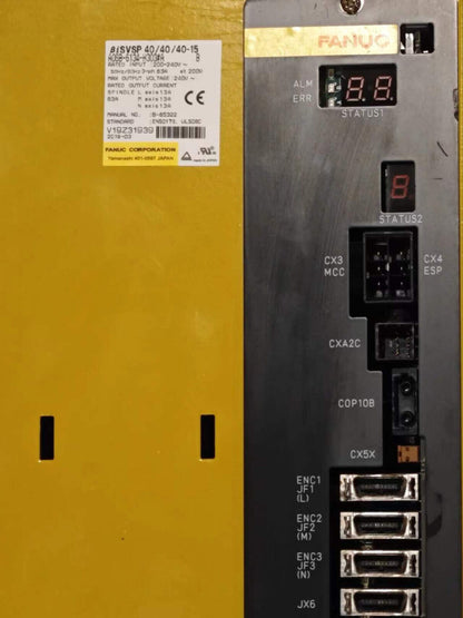 FANUC A06B-6134-H303#A Servo Drive, industrial automation part with display and ports, yellow and black, CE certified