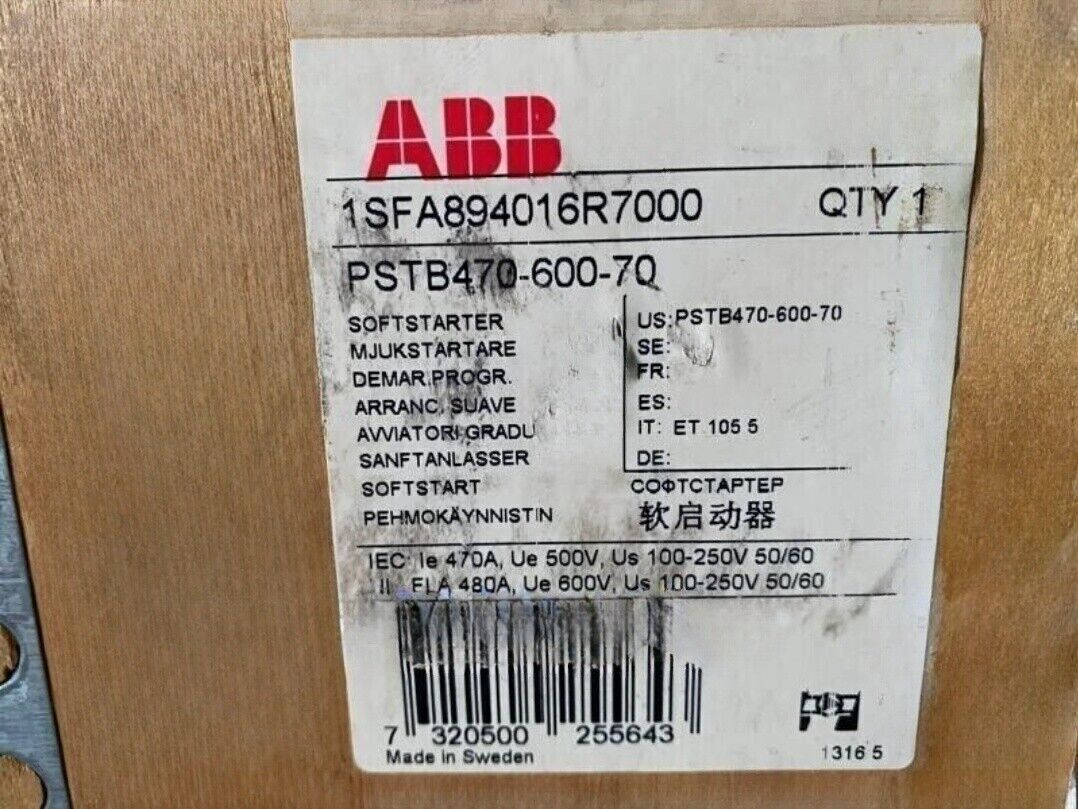 ABB PSTB470-600-70 Softstarter, 1SFA894016R7000, Made in Sweden, industrial automation part.