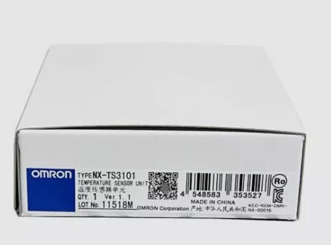 Omron NX-TS3101 Temperature Sensor Unit box, new in box. Contains product information like QTY, Ver, and Made in China.