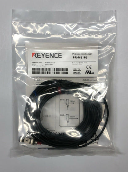 KEYENCE PR-M51P3 Photoelectric Sensor with Cable, NEW, industrial automation sensor for precise detection applications