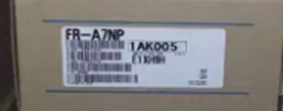 Mitsubishi FR-A7NP Inverter product label, showing model details.