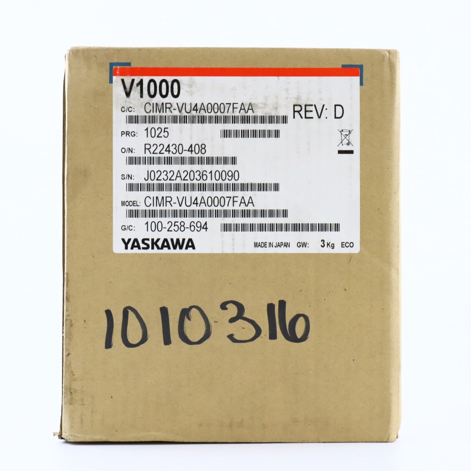 Yaskawa V1000 Variable Frequency Speed AC Drive box, CIMR-VU4A0007FAA, new, Made in Japan