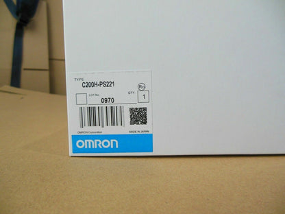 Omron C200H-PS221 Power Supply Unit. New PLC module for industrial automation with OMRON logo.