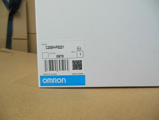 Omron C200H-PS221 Power Supply Unit. New PLC module for industrial automation with OMRON logo.