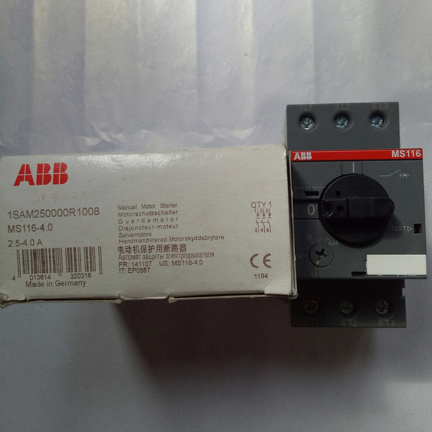 ABB MS116-4.0 Motor Starter, 2.5-4.0A, New in Box, Made in Germany, Industrial Automation Part