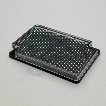 Omron E39-R1 reflector sensor, rectangular with clear lens and reflective grid, black base, industrial automation part.