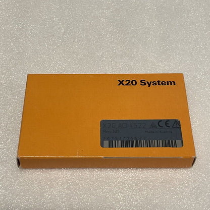 B&R X20 System Analog Input Module, orange box, model X20 AO 4622, Made in Austria, for industrial automation.
