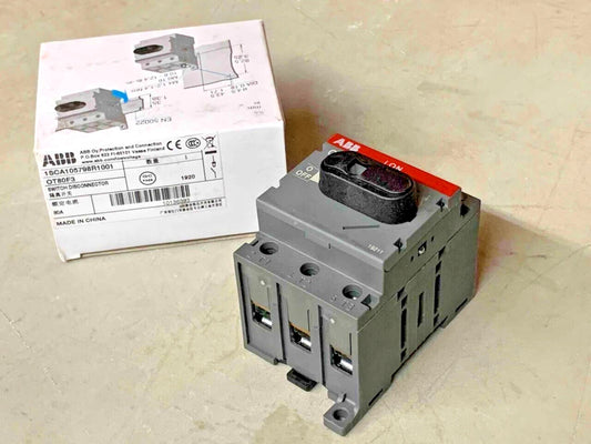 ABB OT80F3 80A Disconnect Switch with packaging, product shot, includes text: OT80F3 SWITCH DISCONNECTOR.