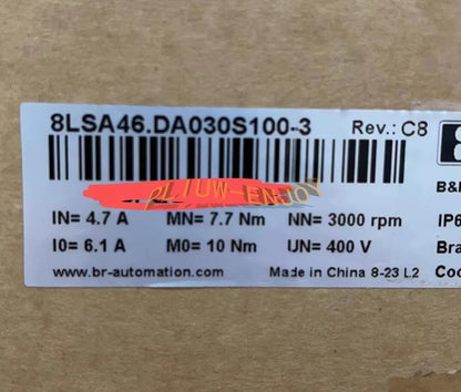 B&R 8LSA46.DA030S100-3 servo motor label, technical specifications, made in China