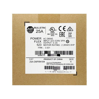 25A-D6P0N104 PowerFlex 523 2.2kW (3Hp) AC Drive New Allen Bradley Original Seal