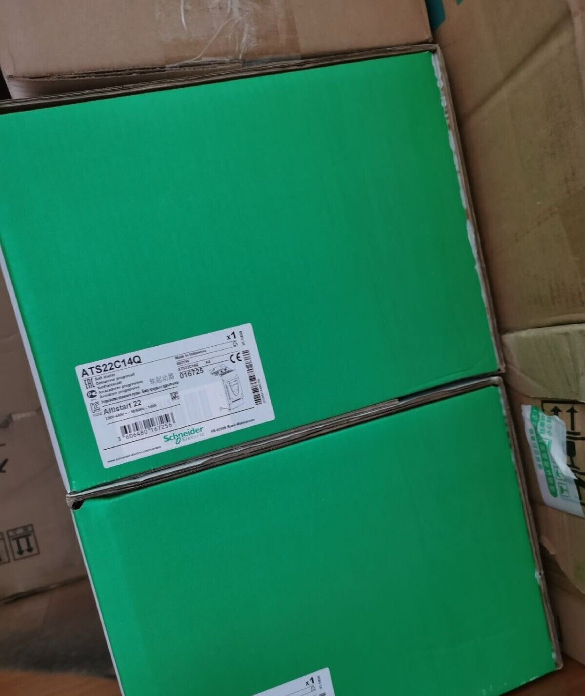 Schneider ATS22C14Q soft starter boxes, industrial automation equipment