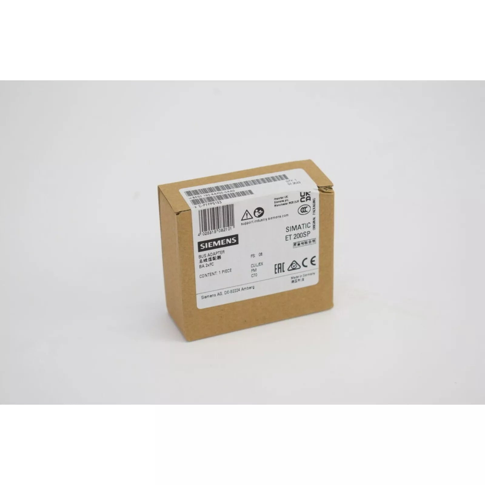 Siemens SIMATIC ET 200SP Bus Adapter in original packaging, industrial automation component.