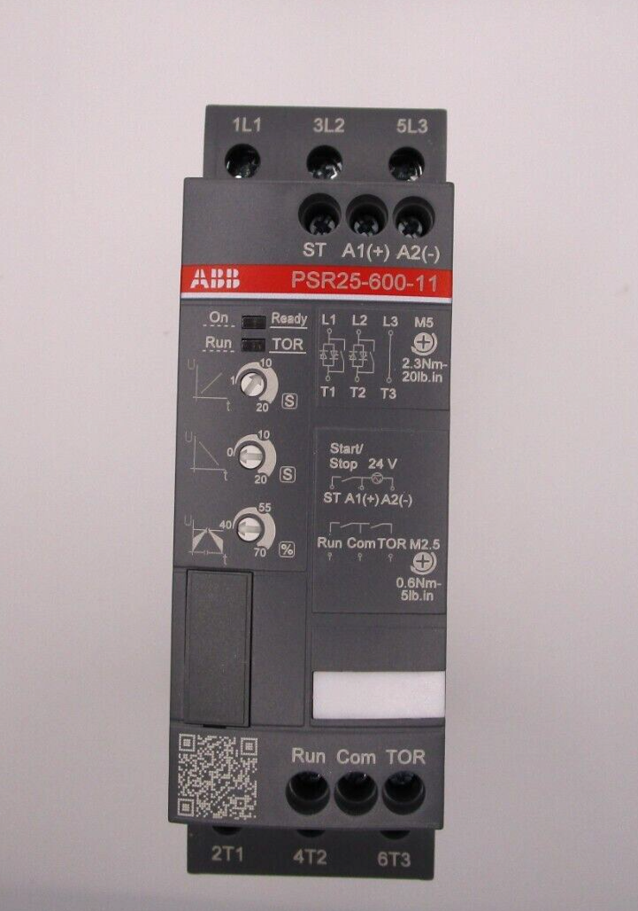 ABB PSR25-600-11 Soft Starter: Industrial automation component with indicators, 240V for motor control applications.