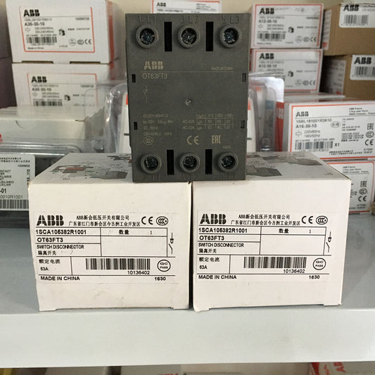 ABB OT63FT3 switch disconnector, 63A, industrial automation PLC component.