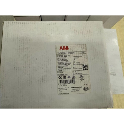 ABB PSR60-600-70 Soft Starter box, IEC 60A, 208-600 VAC. New industrial automation equipment for PLC systems.